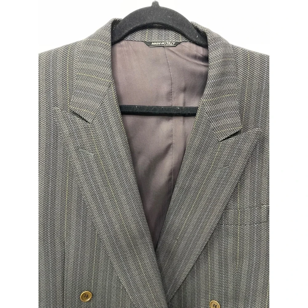 Vtg Lanvin Boutique Italy Wool Double Breasted‎ Blazer Suit Gray Mens Size 50
